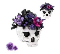 Skull Rose Purple Bouquet Building Blocks Set, 516PCS Artificial Flower Botanical Collection Bricks Kit, Gothic Horror Skeleton Plant Pot Model Toys for Home Decor, Ideas Gifts for Teens Adults