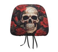 Skull Rose-Red 2 PCS Car Headrest Cover Universal Headrest Covers Soft Breathable Car Head Rest Covers Set Elastic Head Rest Protector Auto Seat Cover Vehicle Accessories for Cars, Truck, Suv, Van