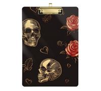 Skull Rose Red Black Valentines Acrylic Respiratory Therapy clipboard Standard Letter A4 Size Hard Board for Soccer Truck Driver Gold 12x9in Tabla para escribir
