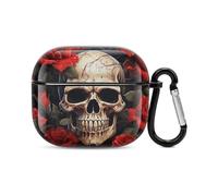 Skull Rose-Red Bluetooth Earbuds Case Cover Full Body Shockproof Protection Hard Case Support Wireless Charging with Keychain Personalized Gift for AirPods 3