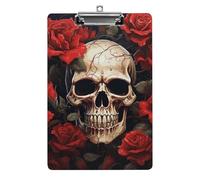 Skull Rose-Red Clipboard, A4 Acrylic Clipboard with Hanging Hole, Ultra-Light Clip Board - Holds 100 Sheets, Shatterproof Document Holder for Office, 12.5" X 8.5"