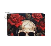 Skull Rose-Red Coin Purse with Key Ring Cute Change Purse Travel Portable Keychain Wallet with Zipper for Women Girls, style, One Size, Floral