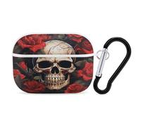Skull Rose-Red Earbuds Organizer Shockproof Protective Airpods Pro Cover with Carabiner Clip Anti Fall Carrying Earphone Case Cover for Airpods Pro 2nd Generation White