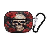 Skull Rose-Red Earbuds Organizer Shockproof Protective Airpods Pro Cover with Carabiner Clip Anti Fall Carrying Earphone Case Cover for Airpods Pro 2nd Generation Black