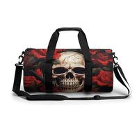 Skull Rose-Red Gym Bag for Men Women, Sturdy Oxford Cloth Travel Bags with Removable Shoulder Strap, Waterproof Duffel Bag for Fitness, Travel, Yoga