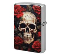 Skull Rose-Red Lighter Case Pouch Double-Sided Metal Lighter Sleeve Scratch & Drop Resistant Lighters Protector Fits Standard Kerosene Lighters Pocket Protective Cover for Camping Party