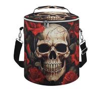 Skull Rose-Red Lunch Bag, 15L Portable Leakproof Picnic Basket with Shoulder Strap, Insulated Picnic Cooler Bag for Camping, Beach, Hiking & Groceries