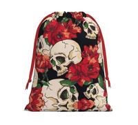 Skull Rose-Red Print Plush Gift Bags Reusable Drawstring Gift Wrap Bags,For Holiday Candy Party Supplies