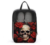 Skull Rose-Red Shoe Bag Waterproof & Breathable Shoe Pouch for Travel, Portable Carry Case for Sports Sneakers, Gym, Vacation