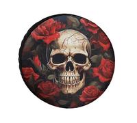 Skull Rose-Red Weatherproof Spare Tire Cover, Tire Diameters 24" to 36", Universal Waterproof Wheel Protectors for Trailers, Trucks