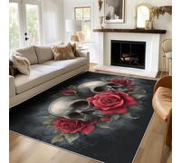 Skull Rose Rugs Living Room Skeleton Floral Area Rugs for Bedroom 180 x 240, Printed Anti Slip Washable Short Pile Carpet for Kitchen Home Decor C-N9