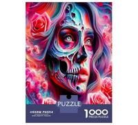 Skull Rose Swirl 1000 Pieces Jigsaw Puzzle Set Vibrant Muerte Aesthetics Puzzle for Adults Recycled Cardboard 1000 Piece Adult Educational Challenge Fun Present Home Activity Great Gift Idea 70x50cm/1