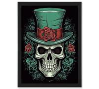 Skull Rose Top Hat Old School USA Tattoo Ink Body Rockabilly Americana 50s Artwork Framed A3 Wall Art Print