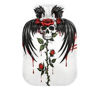 Skull Rose Wings Gothic Tattoo Hot-Water Bottle with Soft Cover, 2L Hot Compress for Sore Muscle