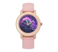 Skull Roses Butterfly Purple Moon Women's Watch Pink Rose Gold Strap Wristwatch Minimalist Easy Reader Watchec