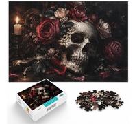 Skull Roses Candle Wooden Puzzle 1000 Pieces, Adult Jigsaw | A screen-free tabletop activity: focused tabletop leisure in spare time.