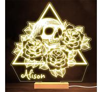 Skull & Roses Floral in Triangle Gothic Alternative Gift Night Light | Personalised Gift for Home, Lamp Room Décor | Kids & Adults Night Lights with Name | Personalised Gift for Bedroom |