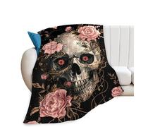 Skull Roses Throw Blanket - Skeleton Gifts and Decor - Soft, Warm, Cozy Fleece Blanket for Couch, Sofa, Bed - 50"x40"