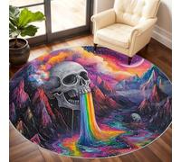 Skull Round Area Rug 150cm, Mountain Range Rug, Abstract Skull Circle Rugs, Low-Pile Round Rugs for Kitchen Dining Living Room Bathroom Beneath the Furniture