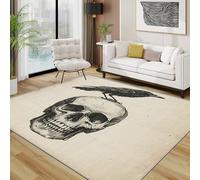 Skull Rug - Gothic Crow Skeleton Small Rugs for Bedroom 40x60, Raven Vintage Floor Mat Soft Washable Non Slip Indoor Mats, Skull Home Decor