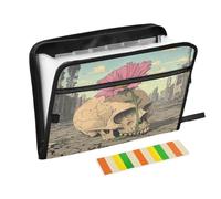 Skull Ruins Beige Accordion File Organizer Portable Expanding File Folder with Safe Zipper & Colorful Labels for Important Document Storage A4 Papers Receipt Letter