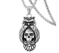 Skull Satan Devil Demon Owl Death Red Eyes Snake Rudder Anchor Stainless Steel Pendant with 24 inch Chain, Punk Gothic s for Men Women
