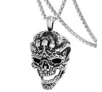 Skull Satan Devil Demon Owl Death Red Eyes Snake Rudder Anchor Stainless Steel Pendant with 24 inch Chain, Punk Gothic s for Men Women