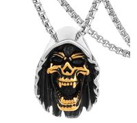 Skull Satan Devil Demon Owl Death Skull Red Eyes Skull Snake Rudder Anchor Stainless Steel Pendant with 24 inch Chain, Punk Gothic Necklace Gifts for Men Women