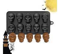Skull Shaped Cookie Mould | 10 Cavity Silicone Mould for Halloween | Baking for Sweets Chocolate Pudding | Decoration Cakes Ice Cream Candy Pastry