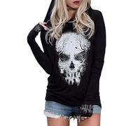 Skull Shirts for Women Funny Gothic Graphic Tank Tops Casual Short Sleeve Halloween Tshirts Novelty Horror Tee Shirts (Black, S)