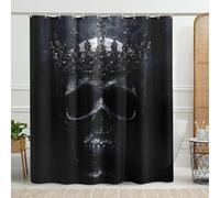 Skull Shower Curtain, Black Gray Skull Design Bathroom Decor for Halloween Gothic Style, Modern Dark Aesthetic Waterproof Fabric Shower Curtain Set with Hooks 72x78 Inch