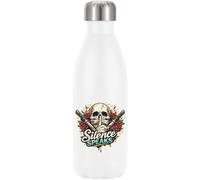 Skull Silence Speaks Dark Art Vacuum Insulated Thermal Water Bottle White