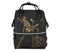 Skull Singing with Guitar Prints Changing Bag Backpack Baby Diaper Bags for Mom Dad, Waterproof Nappy Rucksack Multifunctional Travel Bag