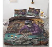 Skull Single Duvet Cover Set 2pcs, Dollar Billiards Bedding Sets, Reversible Breathable Quilt Cover with 2 Pillowcases 50x75cm, Zipper Closure, Bedroom Decor