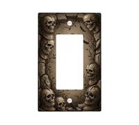 Skull Single Rocker Light Switch Cover, Gothic Dark Armor Branches Halloween Brown Plastic Standard Size Decorative Wall Plates for Home Living Room New Apartment Decor
