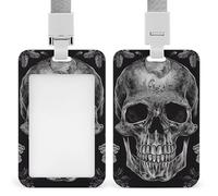 Skull Skeleton_78535913 ID Badge Holder with & Lanyard - Durable ABS Plastic, Vertical ID Card Holders, Waterproof Badge Reel for Nurse, Teacher, Office & Gym
