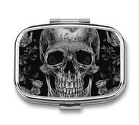 Skull Skeleton_78535913 Pill Box Elegant Metal Pill Case with 2 Compartments, Slim Portable Medicine Organizer for Purse, Pocket, Travel