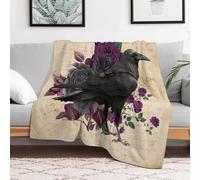 Skull Skeleton And Crow Rose Fleece Bed Blankets 60"x80" Breathable Comfy' Halloween Gothic Scary Picture Fuzzy Soft Blanket for Couch Sofa Bed Camping Travel Picnic Outdoor