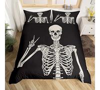 Skull Skeleton Bone Bedding Set Gothic Skull Duvet Cover for Kids Boys Girls Skeleton Bones Comforter Cover Black Soft Bedspread Cover Duvet Cover Single Size