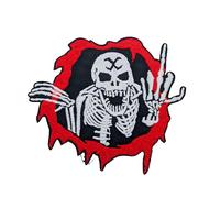 Skull Skeleton Middle Finger Reaper Embroidered Patch Rock Metal Sew Iron On Badge Gothic Gift Jacket Bag Punk Applique Goth Emo Bones Death Biker Rude Swear Cursing