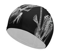 Skull Skeleton Playing Guitar Bathing Cap High Elasticity Swimming Caps Fit Both Long Hair Short Hair Comfortable Large Shower Cap for Drag Reduction and Hair Protection
