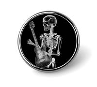 Skull Skeleton Playing Guitar Round Badge Personalized Metal Lapel Pin Badges Fit Clothing Bags Hat Humorous Printed Brooch Badge Party Decorations Accessories for Men Women