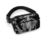 Skull Skeleton Playing Guitar Waist Bag Fashion Fanny Bag with Adjustable Strap for Outdoor Workout Cycling Unisex, white, 20x13cm, Waist Bag