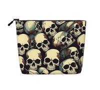 Skull Skeleton Print Fake Hemp Makeup Bag – Travel Toiletry Pouch for Women, Daily Storage, Business Trips, and More