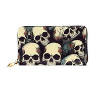 Skull Skeleton Print Leather Cell Phone Credit Card Wallet Zipper Wallet Black One Size Black One Size Black One Size, Black/White, One Size