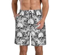 Skull Skeleton Print Men's Casual Beach Shorts - Full Print, Ultra-Lightweight, Fast-Drying, and Extremely Comfortable - Ideal for Walking, Running, Surfing, Beach, Or Home Wear White