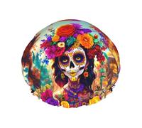 Skull Skeleton Reusable Shower Cap for Women, Double Waterproof Layers Bath Hat, Hair Treatment Essentials