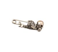 Skull Skeleton Safety Pin Brooch, Silver Tone Metal | Gothic Style, Lapel Pin, 3D Detailed Design, Unisex Accessory, Antique Finish