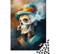 Skull Smoking A Cigarette - Cubist Minimalist Vision - Vibrant Masterpiece Inspired by Vincent Van G... Jigsaw Puzzle for Adults, 1000 Pieces, 70x50cm/1000pcs, Fresh Winter Hobby, Relaxing Home Time A
