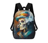 Skull Smoking A Cigarette - Cubist Minimalist Vision - Vibrant Masterpiece Inspired by Vincent Van G... Kids' Book Bag 3D Printing School Bag Boys And Girls Cool Knapsack Casual Back Bag for School St